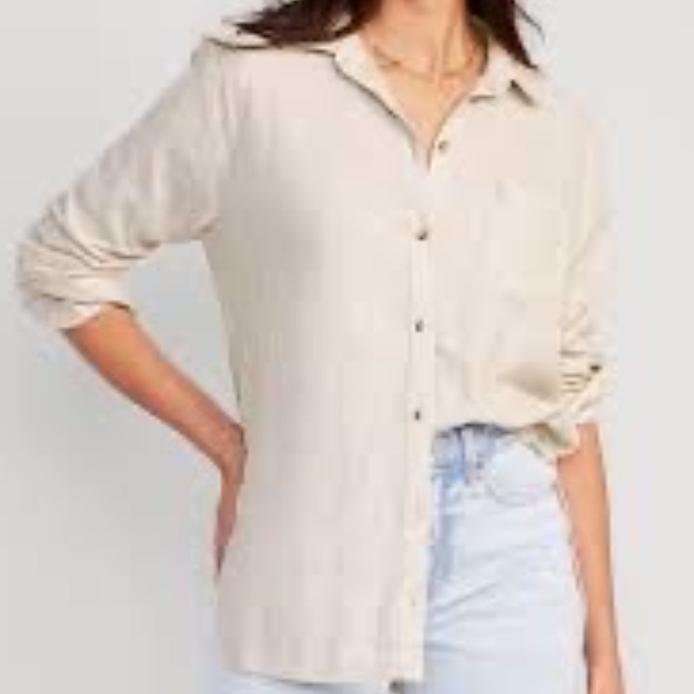 NWT Old Navy Linen Blend Boyfriend Shirt - Color Natural - Size M